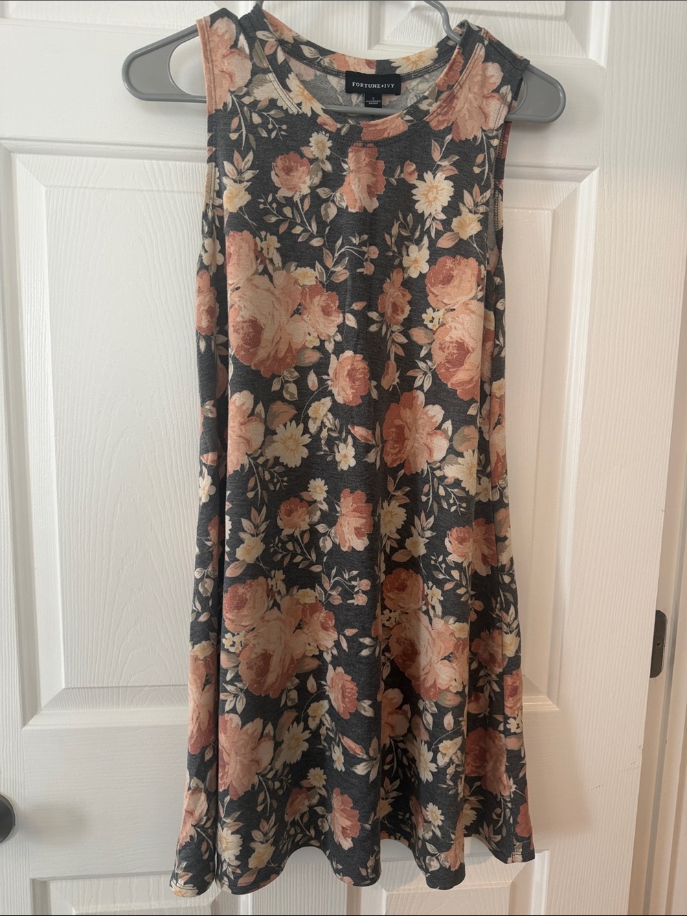 Fortune+Violet Charcoal Mini Dress with Blush Floral Print